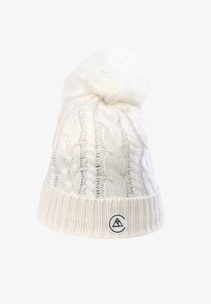 CASH-MERE MIT ZOPFMUSTER UND BOMMEL - Huer - weiss