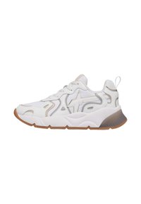 Weißer Sneaker mit strukturierten Akzenten und Gummisohle. Verfügt über eine dicke Sohle mit einer Kautschukunterseite, Schnürdesign und dezenten metallischen Details.