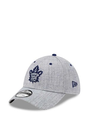 Gray baseball cap featuring an embroidered blue Toronto Maple Leafs logo, a curved brim, and an adjustable strap at the back.