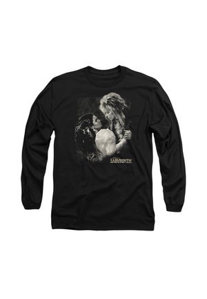 Black long-sleeve shirt featuring a printed graphic of two characters in a dark, fantasy scene; intricate details and muted colors in the design.