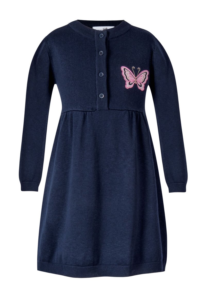 happy girls MIT KNOPFLEISTE UND SCHMETTERLING - Stickad klänning - navy