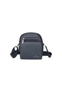 Borsa a tracolla in pelle nera con finitura texturizzata, dotata di chiusura superiore con zip, tasca frontale con zip e tracolla regolabile.