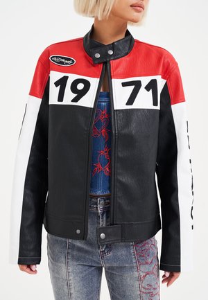 MOTO - Faux leather jacket - black red white