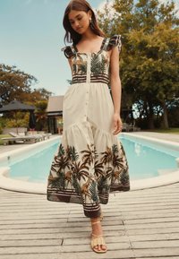 Next TALL FIT - FLUTTER SLEEVE TIE BACK TIERED BOHO  - Maksikleit - ecru cream palm print