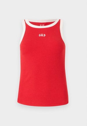 Punane sooniline tank top valge äärisega ja GAP logo rinnal. Käteta disain, mugav lõige, valmistatud pehmest puuvillasegust.