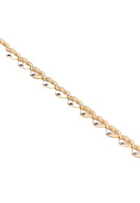 Náhrdelník z pozláteného kovu s reťazou so striedavými hladkými a štruktúrovanými článkami, s vlnkovým dizajnom a lesklými kovovými akcentmi.