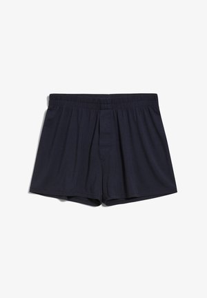 Boxer in cotone blu navy scuro con elastico in vita, apertura con patta sul davanti e una trama morbida e liscia. Design classico, senza fantasie o dettagli.