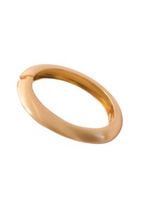 Anillo dorado con un acabado suave y pulido, que presenta una forma ovalada y un sutil diseño retorcido, resaltando su construcción sin costuras.