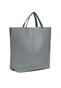 Grau Leder-Shopper mit doppelten Griffen, rechteckiger Form, glatter Textur und minimalistischem Design mit dezenten Steppnähten.