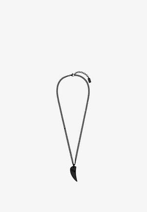 Black necklace featuring a textured chain and a pendant in the shape of a curved claw or tooth. Satin finish on the pendant.