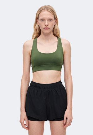 Even&Odd active by Zalando, HIGH SUPPORT SPORTS BRA WITH CROSS BACK & MESH INSERT - Спортен сутиен с висока поддръжка - khaki