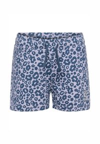 Lepardmönstrade shorts i ljusblått med mörkblå fläckar. Har resårmidja med dragsko och sidofickor.