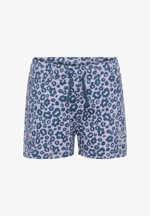 Læderprint shorts i lys blå med mørkeblå pletter. Har en elastisk talje med snorelukning og sidelommer.