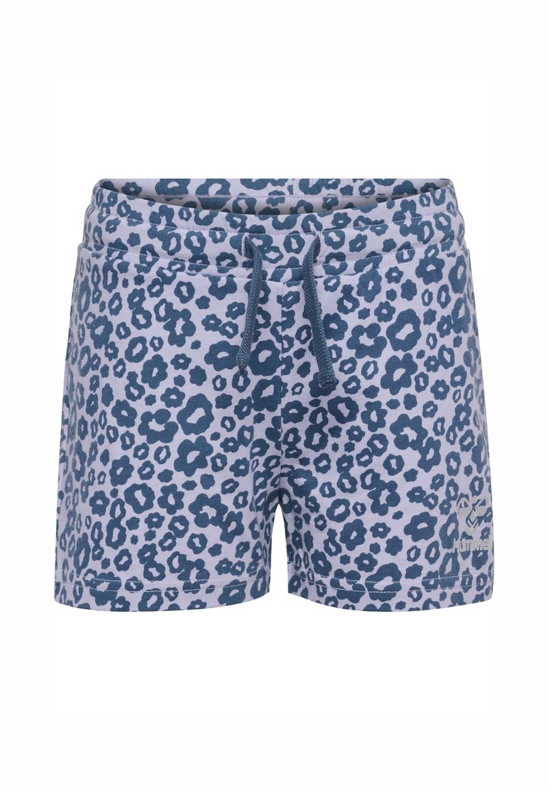 Lepardmönstrade shorts i ljusblått med mörkblå fläckar. Har resårmidja med dragsko och sidofickor.