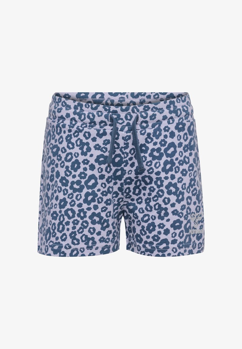 Lepardmönstrade shorts i ljusblått med mörkblå fläckar. Har resårmidja med dragsko och sidofickor.