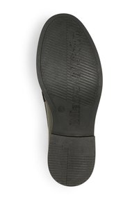 Suola di scarpa in gomma nera con grip testurizzato. Presenta il nome del marchio "Marc O'Polo" impresso. La forma è arrotondata con tacco piatto.