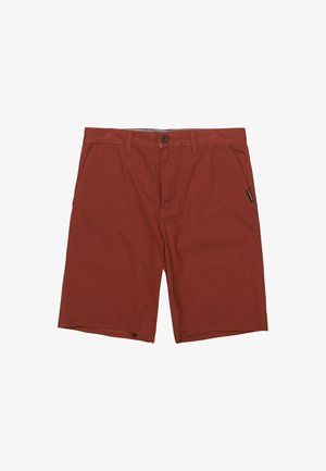 Baksteenrode shorts met een rechte snit. Gemaakt van lichte stof, met een knoopsluiting, riemlussen en zijzakken.