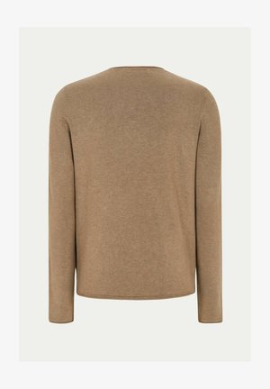 Lichtbruine langekorte shirt met een ronde hals, gemaakt van een zachte, gestructureerde stof. Eenvoudig ontwerp zonder patronen of zichtbare bevestigingen.