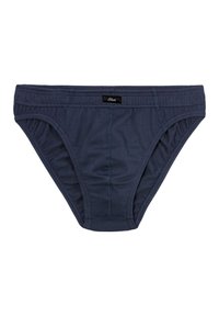 Boxer da uomo in cotone blu navy con vita elastica, caratterizzati da cuciture a contrasto e una piccola etichetta del marchio sulla parte anteriore.