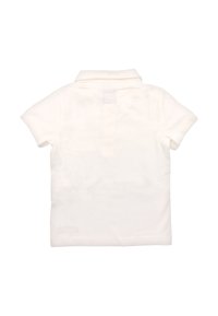 Hvid kortærmet polo-shirt med klassisk krave. Lavet af glat, blødt stof. Har en ensfarvet ryg uden synlige mønstre eller detaljer.