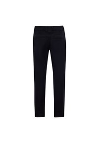 Jeans skinny neri con una texture liscia, dotati di una chiusura frontale con zip e bottone, cinque tasche e dettagli di cucitura sul retro.