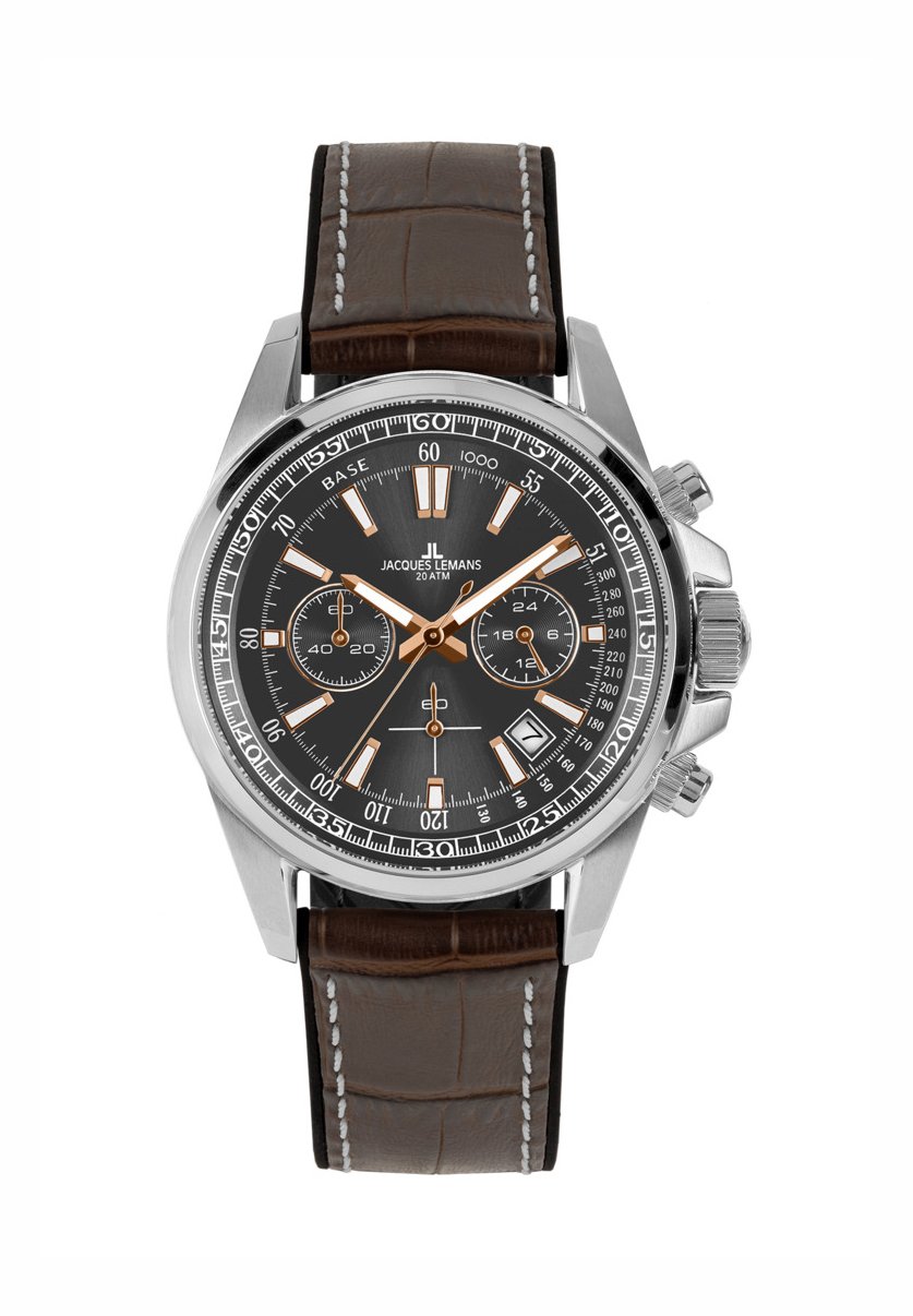 Bracelet De Montre En Cuir Véritable Jacques Lemans - Marron, Motif Croco, Largeur 20mm