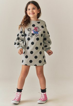 Next, REGULAR FIT - LONG SLEEVE SEQUIN JUMPER DRESS - Day dress - grey marl polkadot