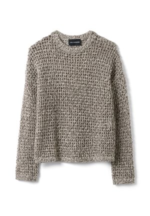 Chunky gebreide trui met lange mouwen in beige en bruin gemêleerd garen met een ronde hals en het Les Copains-label aan de achterkant.