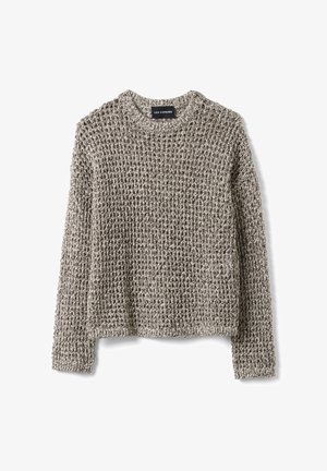 Maglione a maniche lunghe a maglia grossa in filato beige e marrone mescolato con scollo rotondo e etichetta Les Copains sul retro.