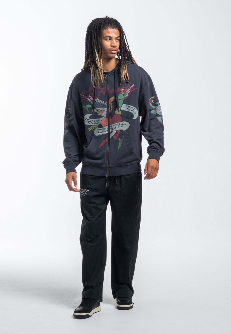 Sudadera Con Capucha Ed Hardy True Snake Hombre Gris Cremallera