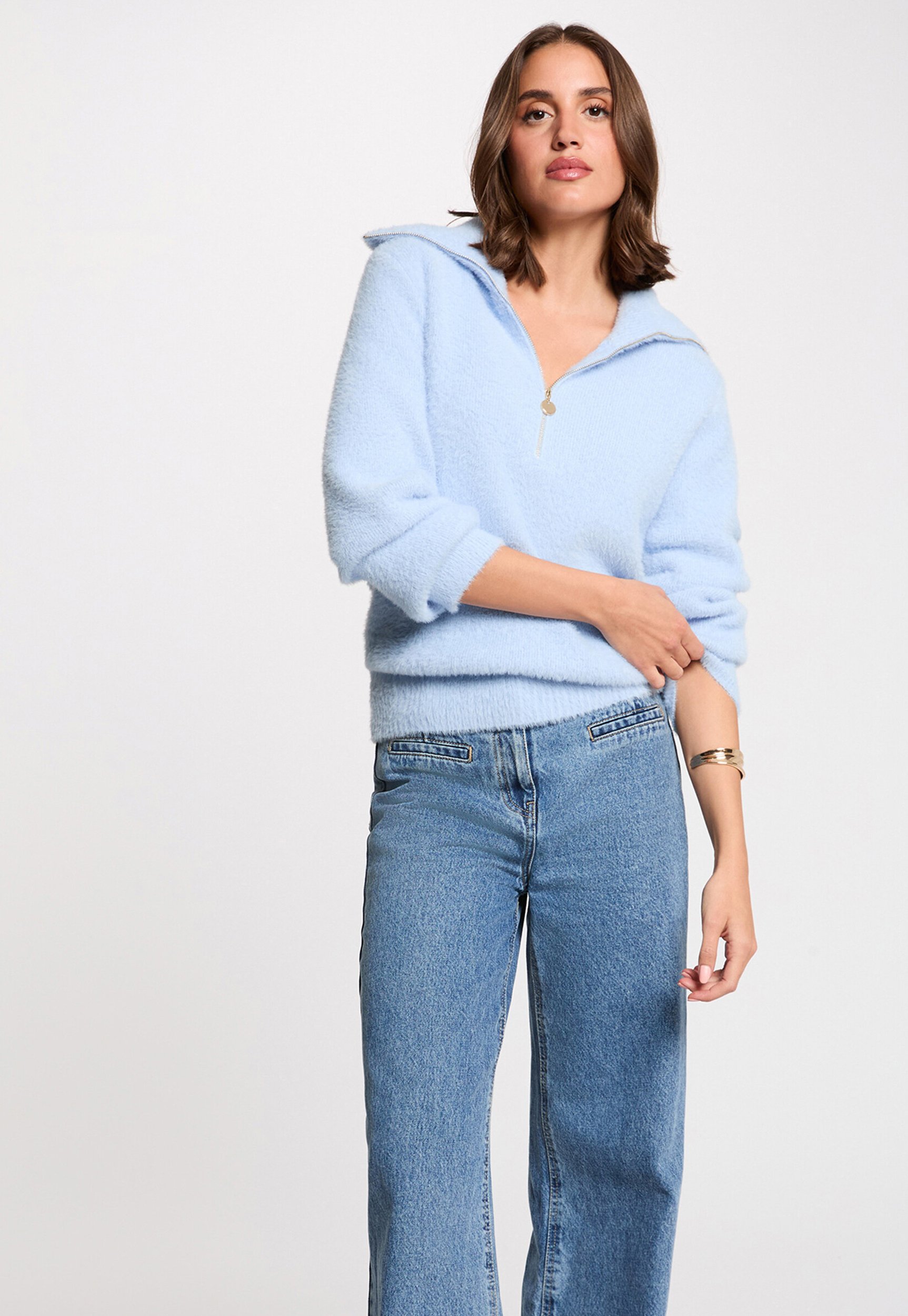 Pull J. McLaughlin Bleu Ciel à Motif Câble - Taille L, Mélange Coton/modal, Occasion Excellent état