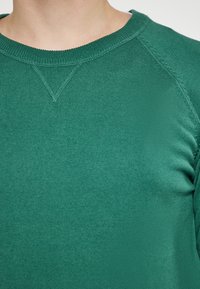 Felpa verde a girocollo con tessuto testurizzato. Presenta maniche raglan e un dettaglio a V sul collo. Design liscio e aderente.