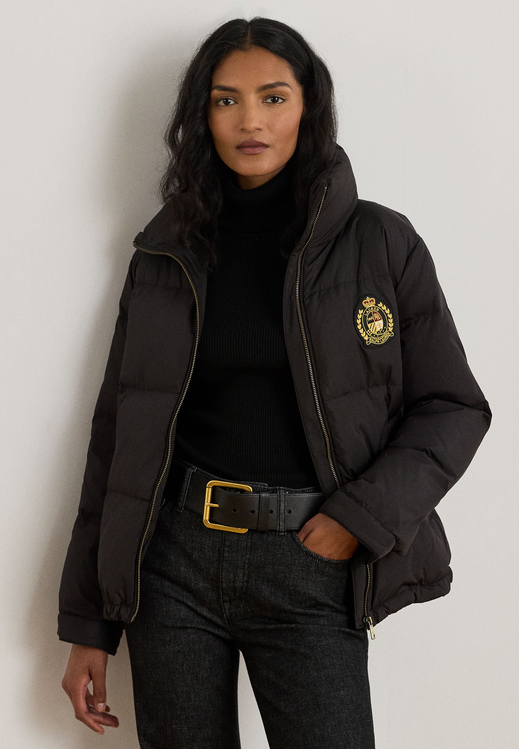 Lauren Ralph Lauren CREST-PATCH QUILTED FUNNELNECK DOWN COAT