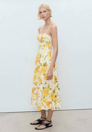 FLORAL MIDI - WITH GATHERED NECKLINE - Rochie de zi - yellow
