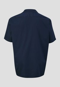 Kurzarmhemd aus navyblauem Baumwollstoff, mit klassischem Kragen und geradem Schnitt. Glatte Textur ohne sichtbare Muster oder Akzente.