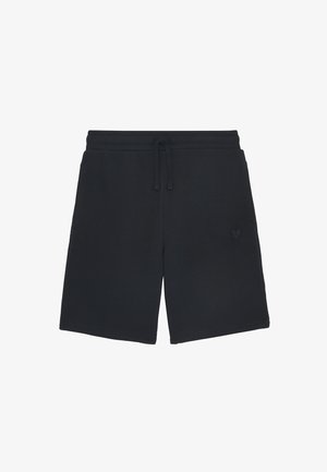 Shorts neri in cotone con vita elastica, coulisse regolabile, tasche laterali e piccolo logo sul lato sinistro. Tessuto morbido.