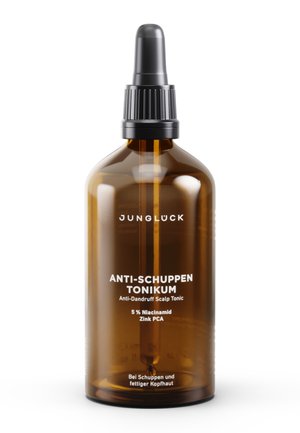 Braune Glas-Tropfflasche von Junglück Anti-Schuppen Kopfhaut-Tonikum mit 5 % Niacinamid und Zink PCA, für schuppige und fettige Kopfhaut.