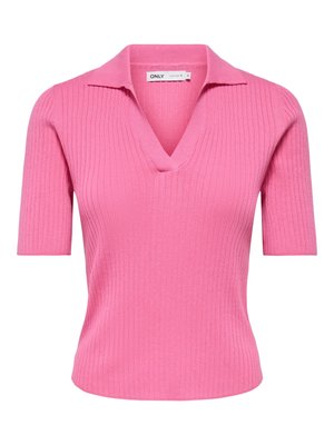 Pull côtelé rose à manches courtes avec col en V et col, style ajusté de la marque Only.