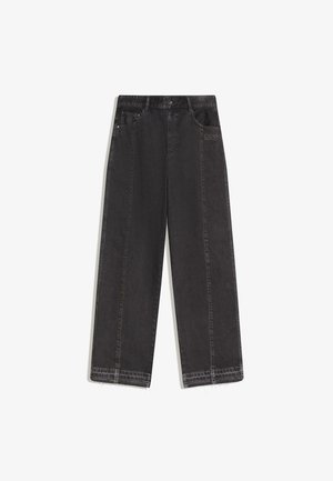 Černé široké džíny s vysokým pasem, předními kapsami, třepenými lemy a výraznějším logem "ODD SUPPLY" na pravé kapse.