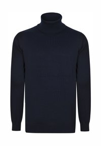 Marineblauwe coltrui met een slanke pasvorm, lange mouwen en ribgebreide kraag en manchetten. Gemaakt van zacht, rekbaar materiaal voor extra comfort.