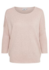 Ljusrosa oversize tröja med rundad halsringning och trekvartslånga ärmar. Tillverkad av mjukt stickat material med ribbade detaljer.