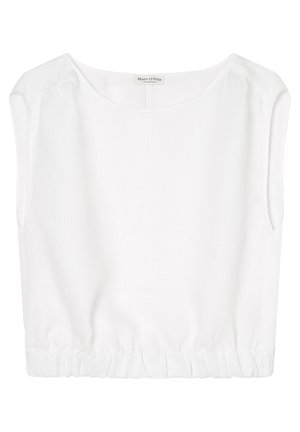 Hvid, ærmeløs cropped bluse med rund halsudskæring og elastisk kant, lavet af Marc O’Polo.