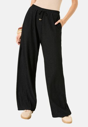 PETITE FIT - RIPPLE TEXTURE WIDE  - Nohavice - black
