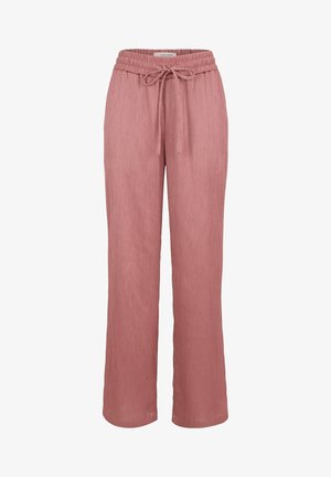Pink textured wide-leg pants with elastic waistband and front drawstring, labeled GUEDOMARIA at the back inside waistband.