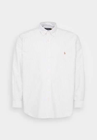 Λευκό πουκάμισο με μακριά μανίκια και κουμπιά, με γκρι ρίγες, διαθέτει γιακά και μικρό κεντητό λογότυπο στην αριστερή περιοχή του στήθους.