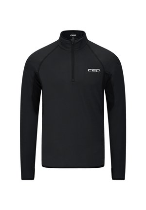 Pullover sportivo nero a maniche lunghe con mezza cerniera, collo alto e logo "cep" bianco sul lato sinistro del petto e all'interno del collo.