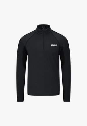 Pullover sportivo nero a maniche lunghe con mezza cerniera, collo alto e logo "cep" bianco sul lato sinistro del petto e all'interno del collo.