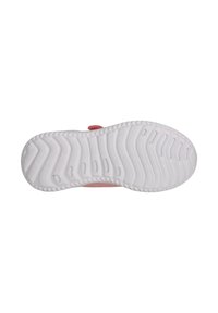 Rosa Sneaker mit einem strukturierten Obermaterial aus Stoff, ausgestattet mit einer weißen Gummisohle mit einem wellenförmigen Profil für Grip und Stabilität.