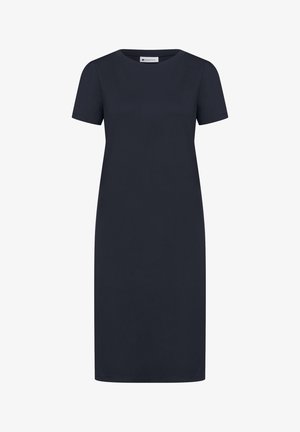 Robe noire mi-longue à manches courtes avec encolure ronde et silhouette droite, marque Street One.