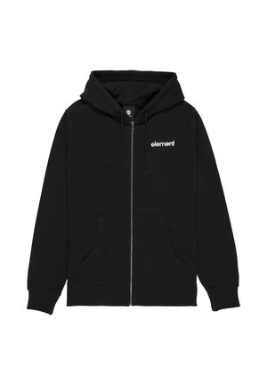 Czarna bluza z kapturem na zamek, z przednimi kieszeniami, sznurkiem przy kapturze oraz białym logo "element" na lewej piersi.